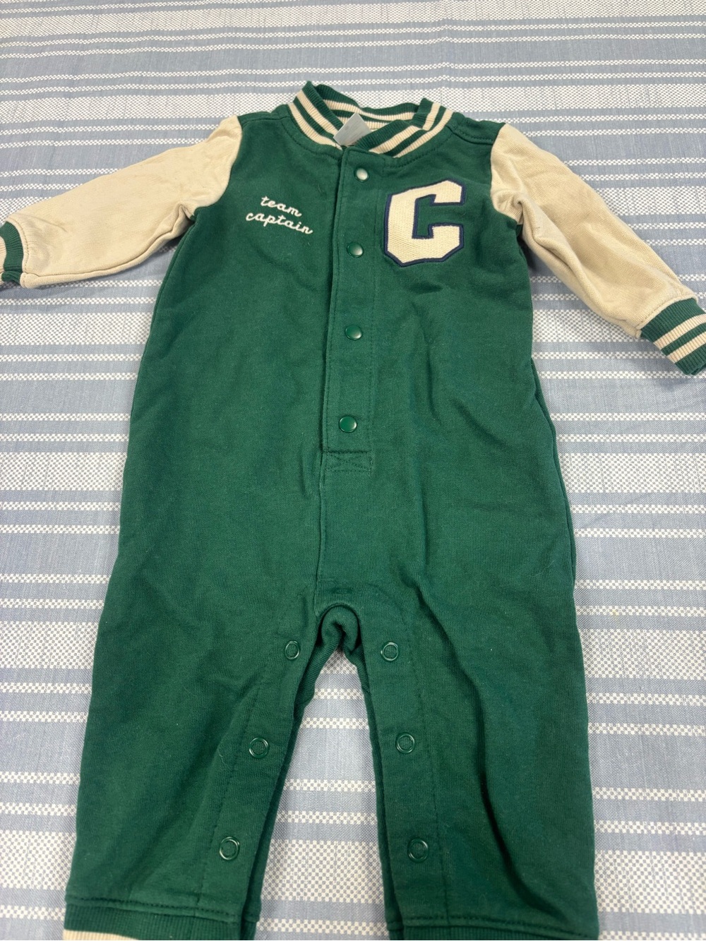 Carter's Green & Cream 'Team Captain' One-Piece Footie